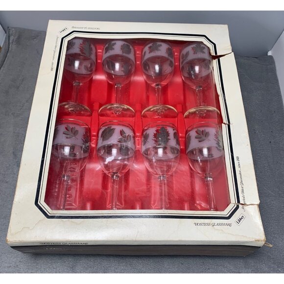 Set of 8 Vintage Libbey Silver Foliage 10 Oz Goblet Wine Glasses In Original Box - Picture 6 of 10